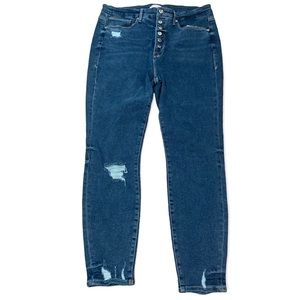 Good American High Rise Distressed Dark Blue Jeans